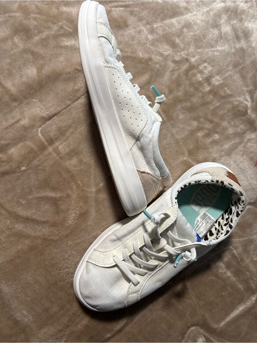 HEYDUDE Women's Karina Classic Canvas Sneakers White Leopard Size 8